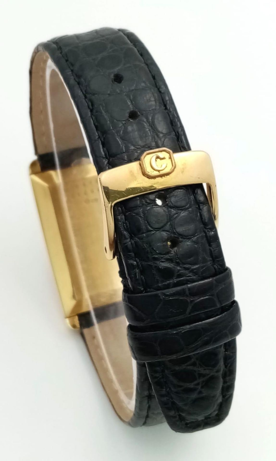 A Chopard 18K Gold Home Time (Dual Time) Gents Watch. Black leather strap. 18K gold rectangular case - Image 10 of 15