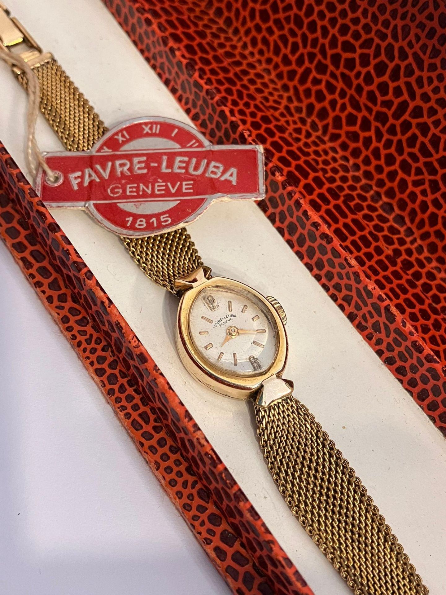 Ladies vintage FAVRE LEUBA ROLLED GOLD WRISTWATCH. Complete with original box and service receipts