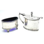 2X vintage sterling silver condiment pots (include blue glasses) with full London hallmarks, 1941.