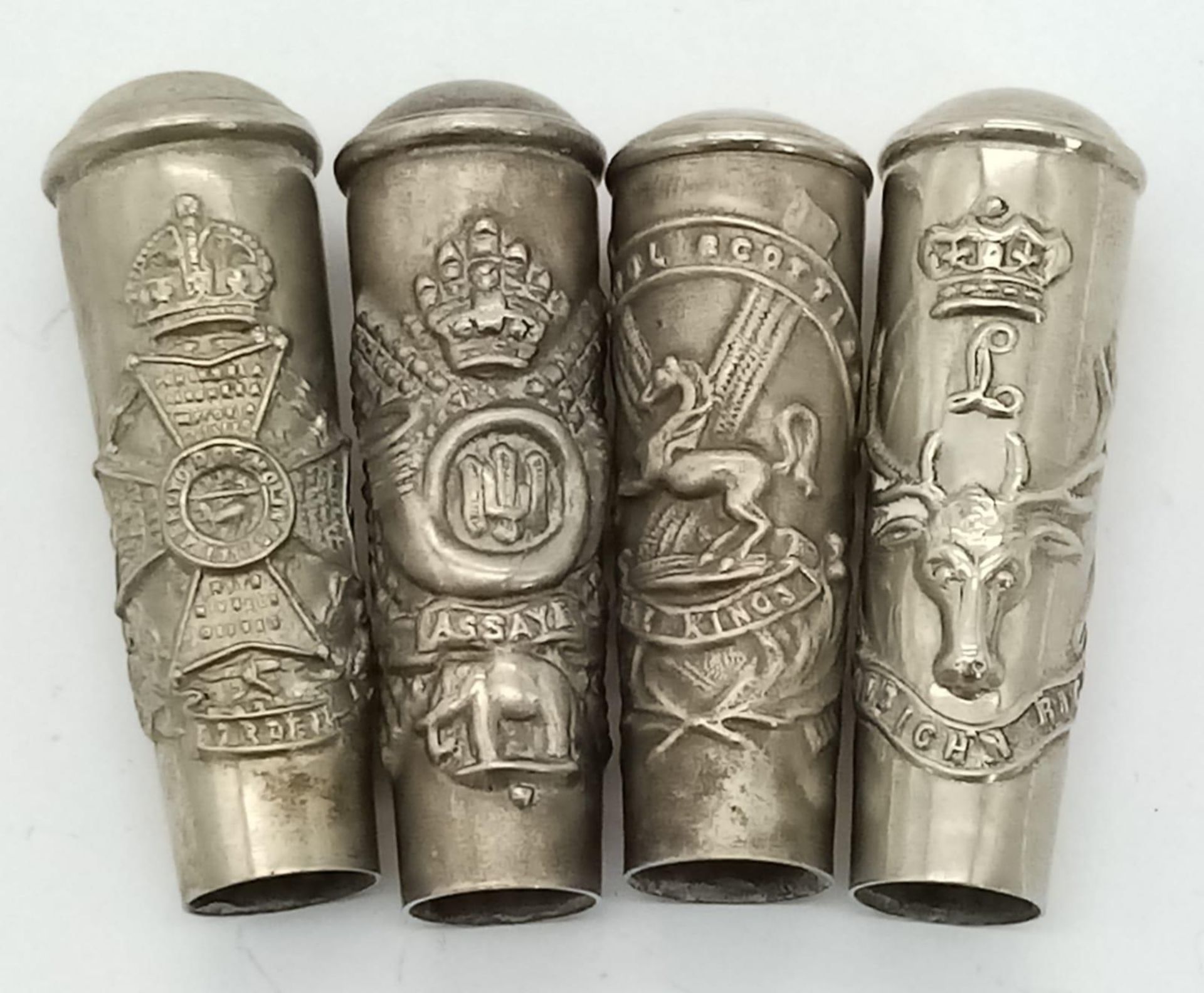4 x WW1 Officers/Sncos Swagger Stick Tops of the following Regiments. Highland Light Infantry, The