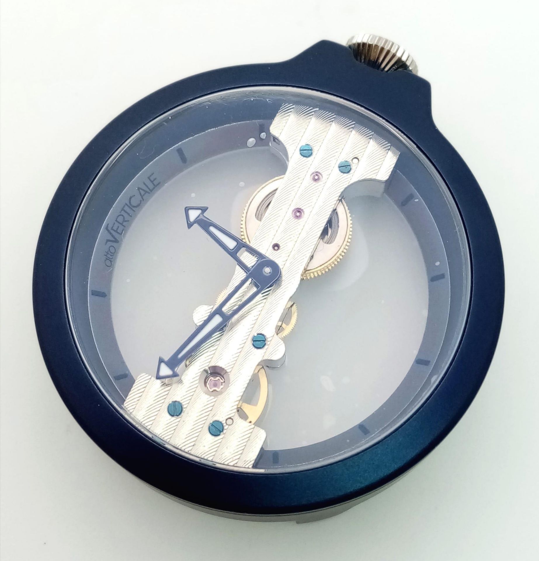 A VERTICALE unisex skeleton watch, dark blue case 42 mm, original grey/blue leather strap ( - Image 6 of 7