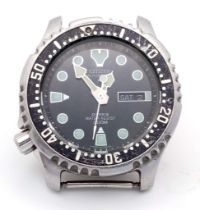 A Vintage Citizen Automatic Divers Watch Case - 42mm. Black dial with day/date window. In working