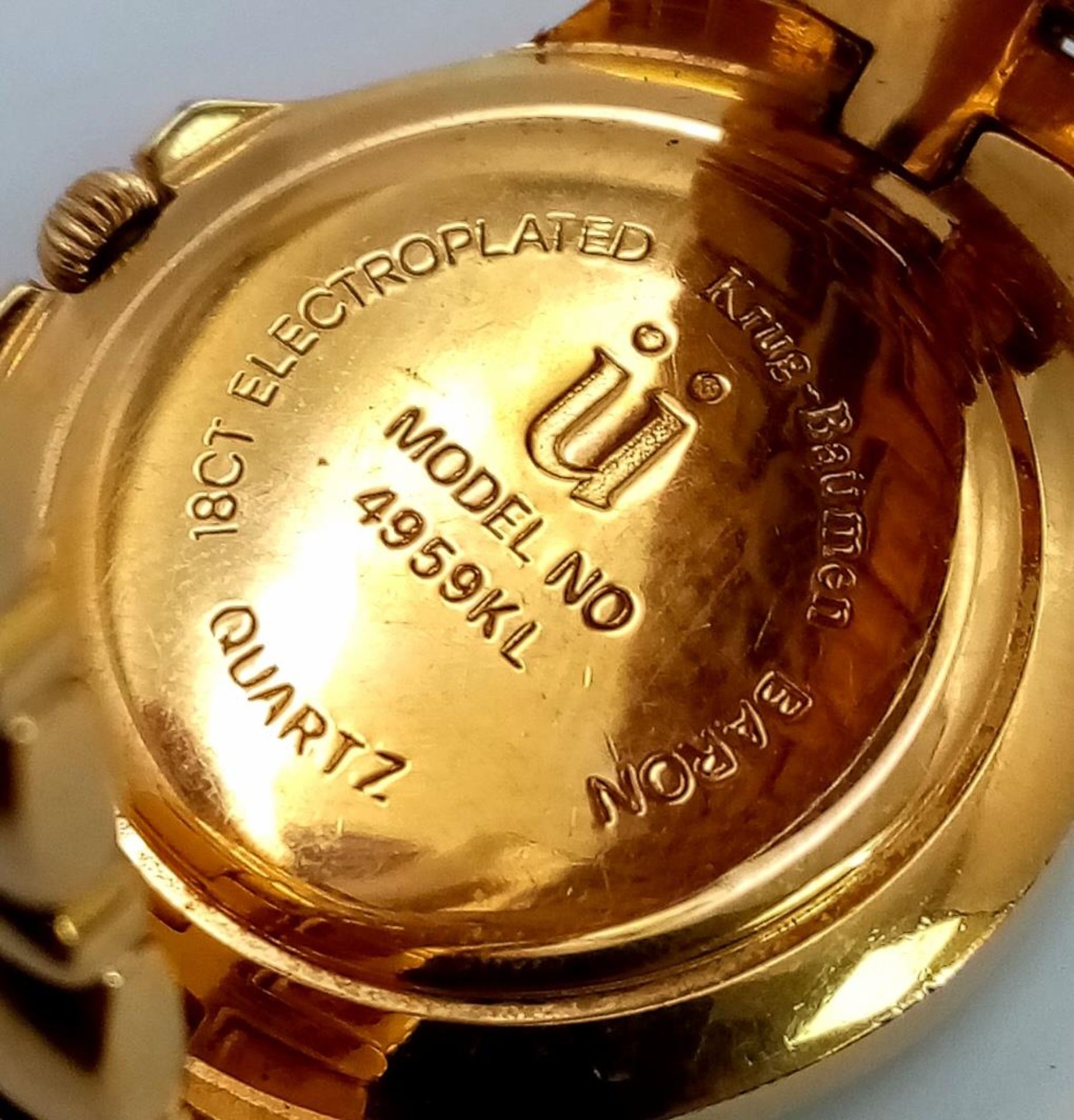 A Krug Baumen Gold Plated Quartz Ladies Watch. Stainless steel bracelet and case - 27mm. White dial. - Bild 5 aus 5