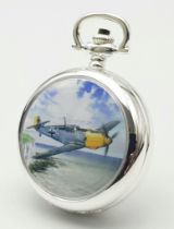 A Silver Tone, Manual Wind Pocket Watch Commemorating the WW2 German Pilot Horst Perez in his