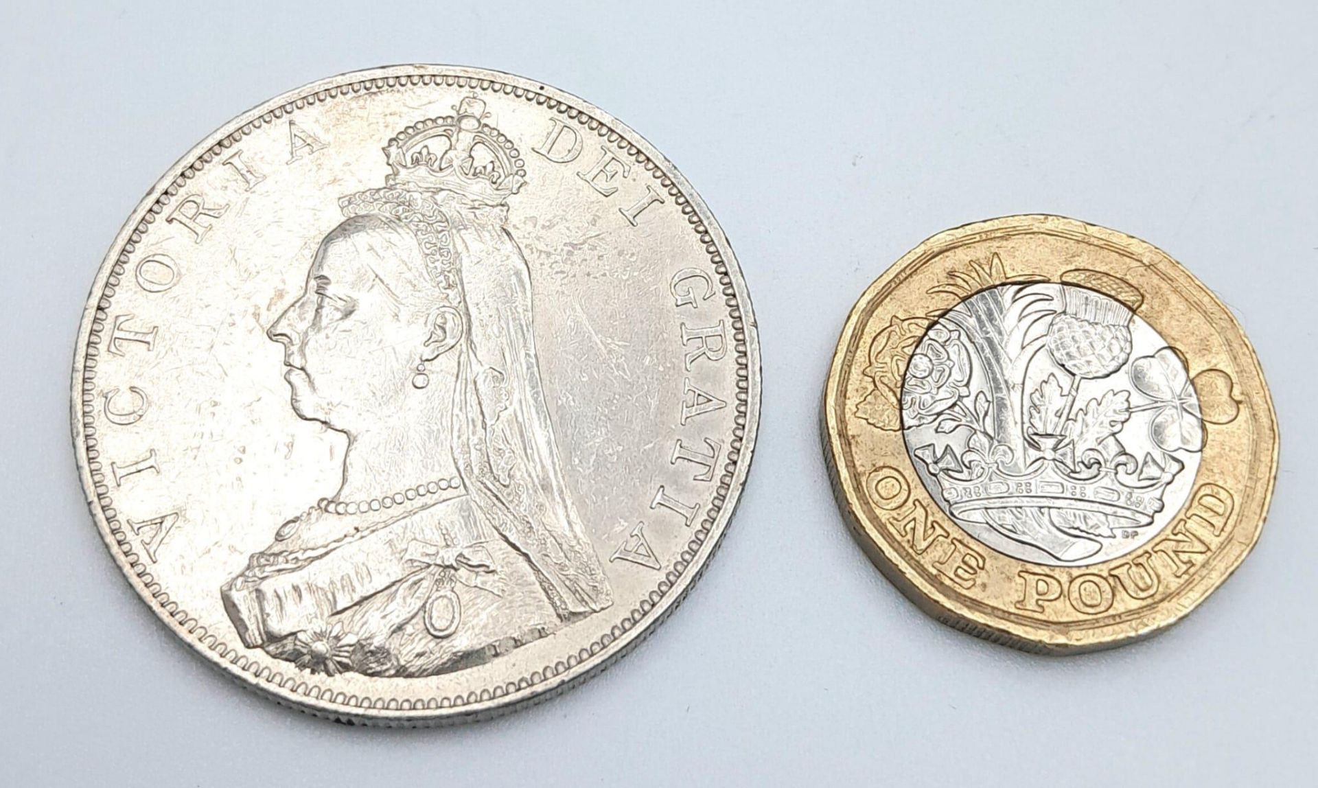 An 1887 Queen Victoria Silver Double Florin Coin. VF+ Grade but please see photos for conditions. - Image 2 of 2
