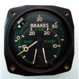 A RAF/Royal Navy Fleet Air Arm Flight Deck Brake Pressure Triple Gauge - Dials at rear for air