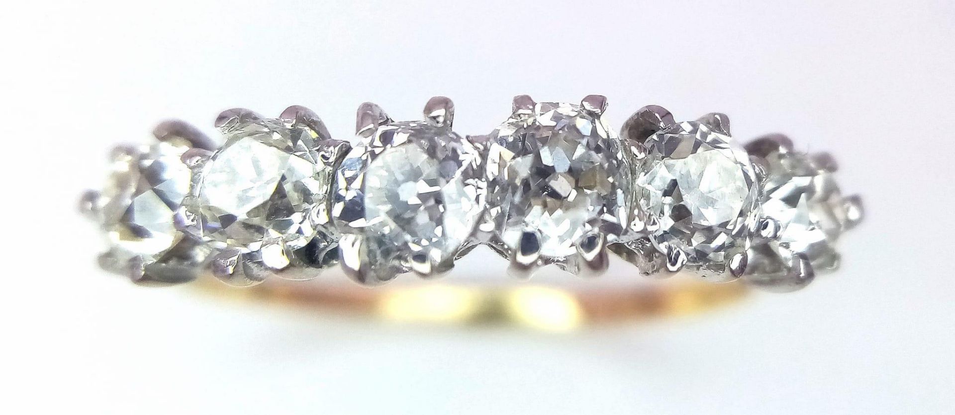 A Stunning 18K Gold (tested) Six Stone Diamond Ring. 1.5ctw of brilliant round cut diamonds. Size - Image 8 of 17