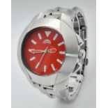 A Vintage Adidas, Red Face, Stainless Steel Date Watch. 45mm Including Crown. Full Working Order.