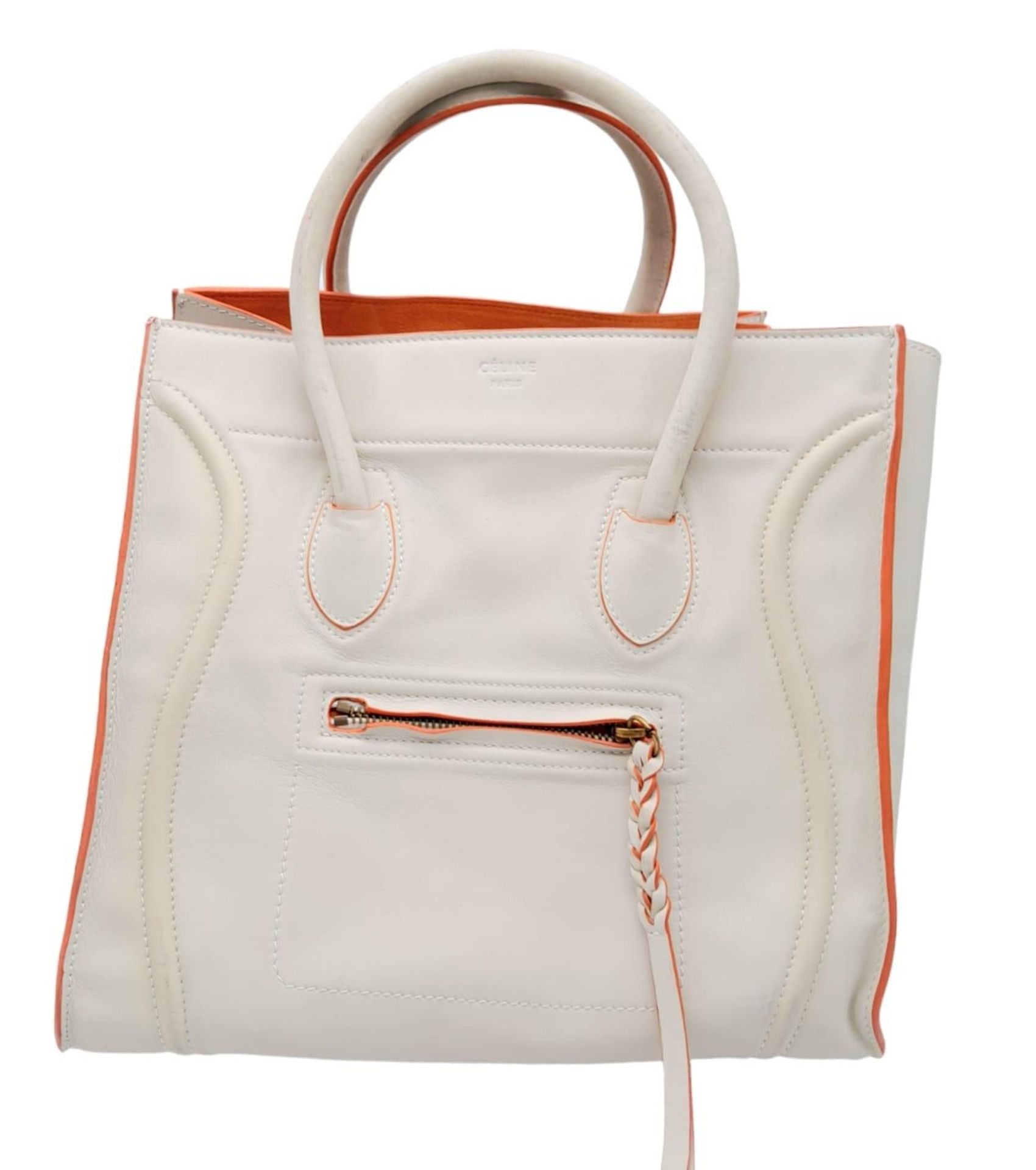 A Celine - Paris ladies tote bag , cream leather with orange interior, dimensions: 30 x 24 x 40 cm