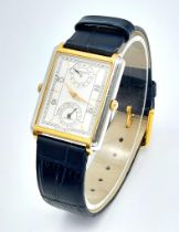 A Vintage Seiko Dual Time Quartz Unisex Watch. Black leather strap. Rectangular case - 26mm width.