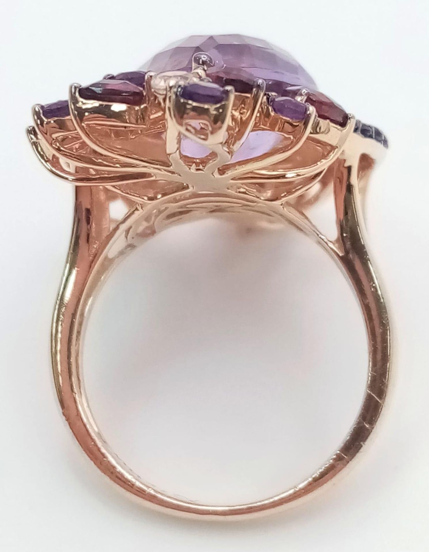 A stunning LE VIAN design, 14 K rose gold ring and earrings set with large pear shaped amethysts and - Image 10 of 11