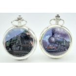 A Parcel of Two Manual Wind Silver Plated Pocket Watches Comprising 1) The Famous Steam Train ‘