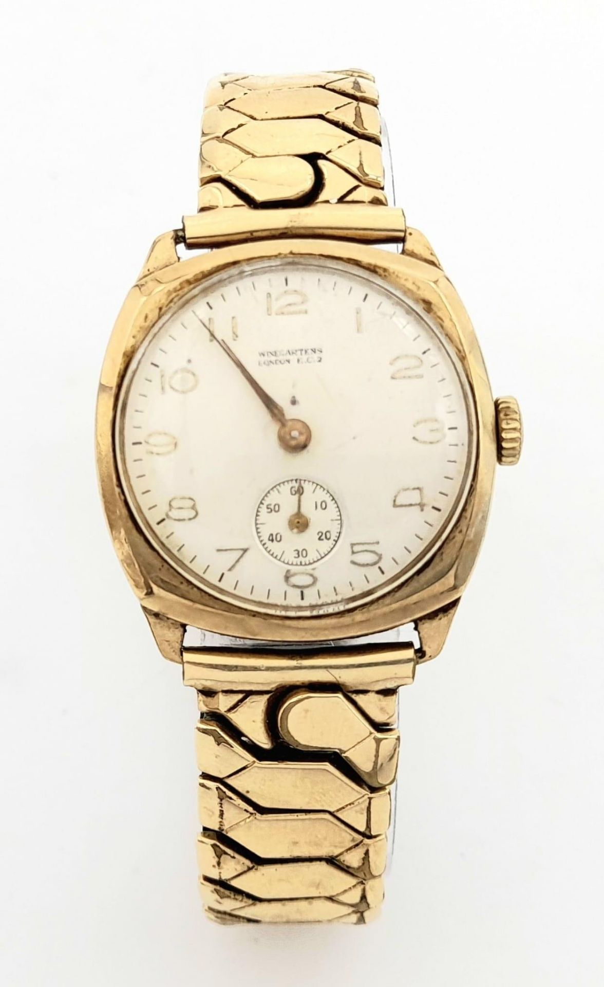 A WineGartens of London 9K Gold Cased Mechanical Gents Watch. Expandable gold plated strap. 9k - Image 4 of 7