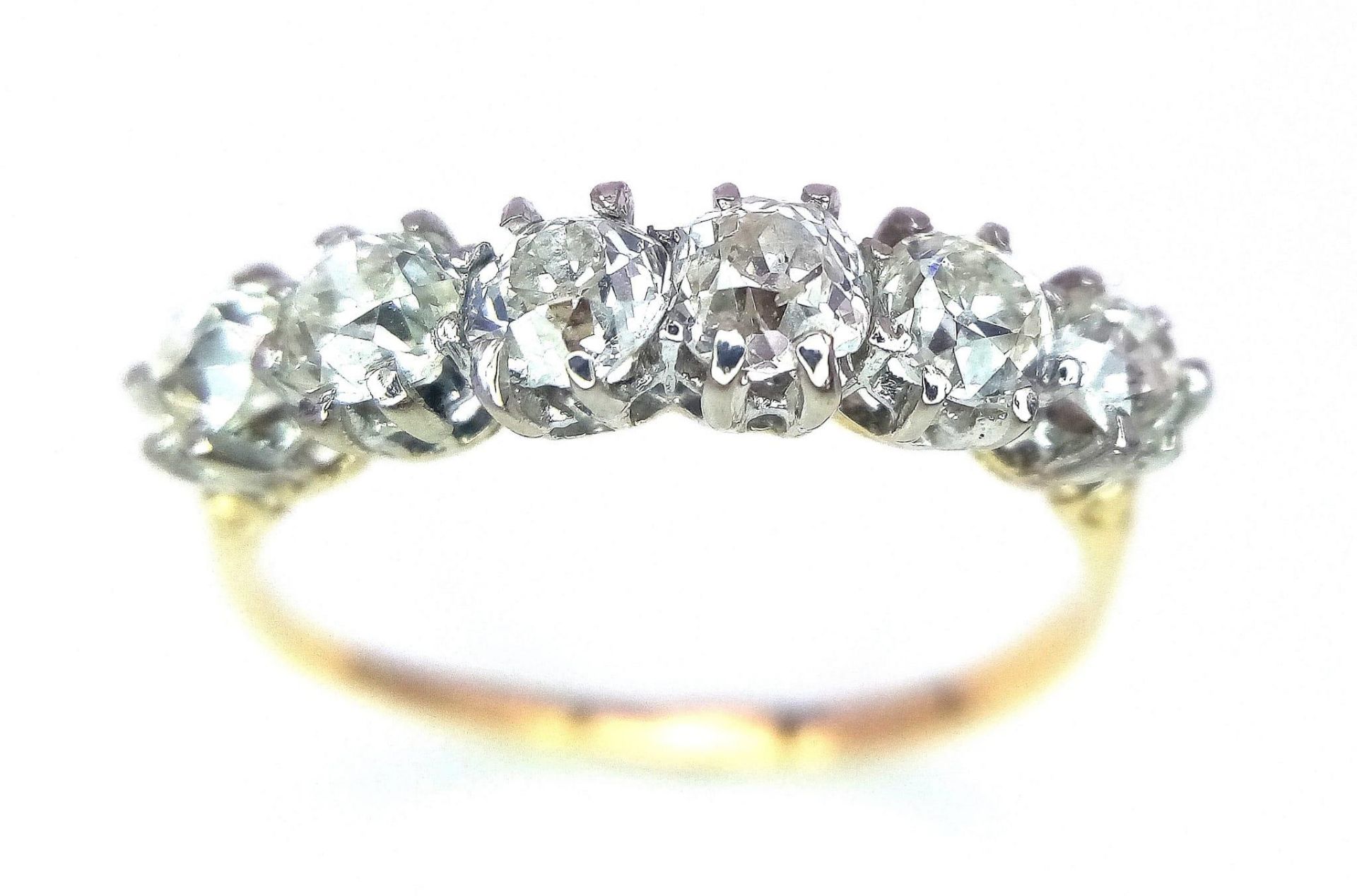 A Stunning 18K Gold (tested) Six Stone Diamond Ring. 1.5ctw of brilliant round cut diamonds. Size - Image 6 of 17