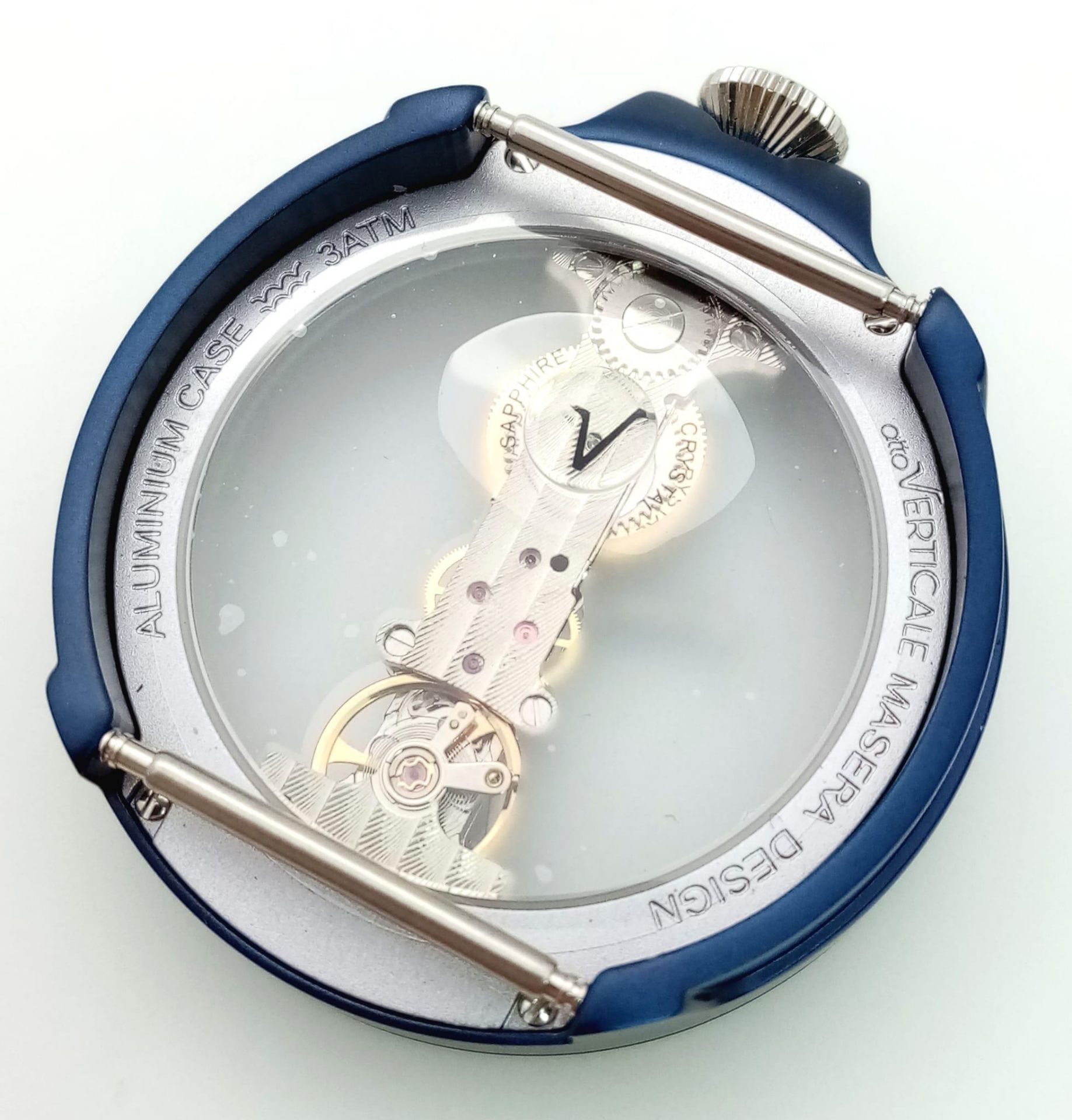 A VERTICALE unisex skeleton watch, dark blue case 42 mm, original grey/blue leather strap ( - Image 5 of 7