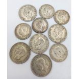 A Parcel of Ten Pre-1947 British Silver Half Crowns and Florins /Two Shillings. All Fine to Very