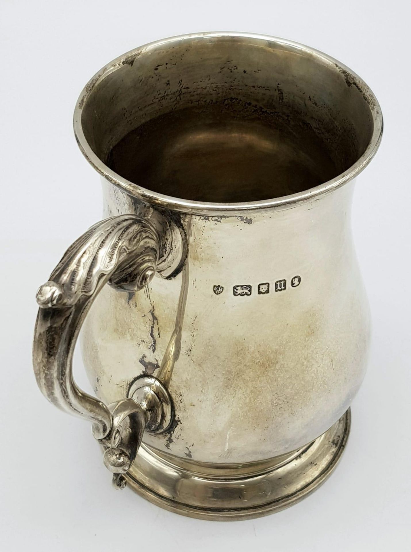 A Sterling Silver Tankard Given to the Thrusters! Hourglass design with an ornate handle. - Image 6 of 14