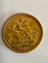 1906 GOLD HALF SOVEREIGN. London mint. Very fine condition.