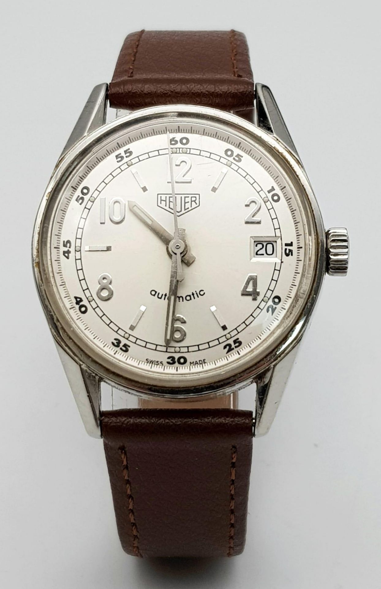A Tag Heuer Automatic Gents Watch. Brown leather strap. Stainless steel case - 36mm. Silver tone - Image 2 of 7