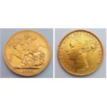 A 22K GOLD SOVEREIGN WITH YOUNG VICTORIA HEAD DATED 1882
