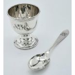 A Vintage Sterling Silver Egg Cup and Spoon. Birmingham hallmarks. 46g total weight.