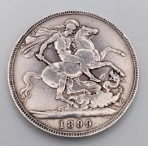 An 1899 Queen Victoria Silver Crown. VF grade but please see photos.