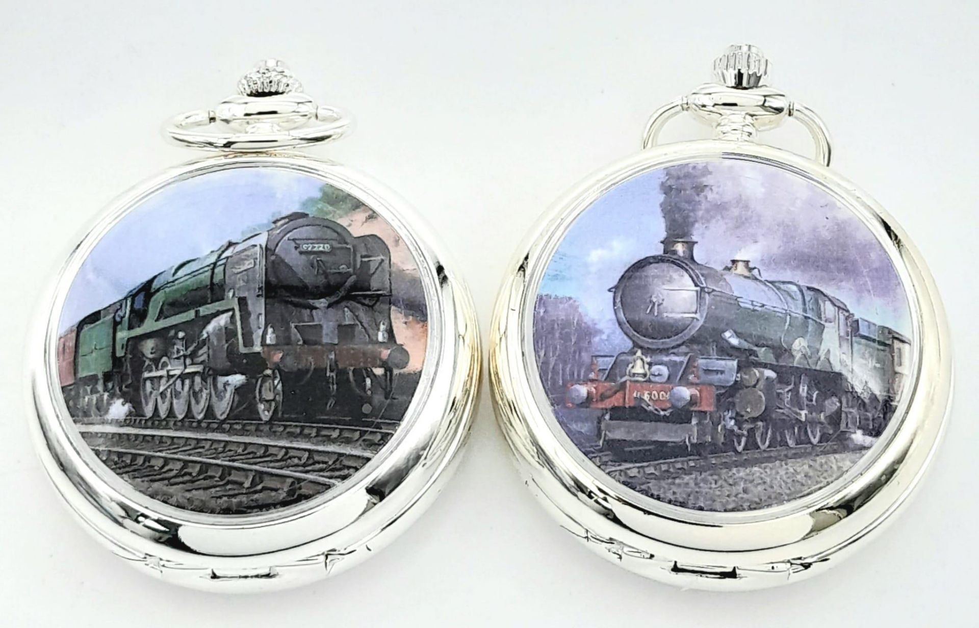 A Parcel of Two Manual Wind Silver Plated Pocket Watches Comprising 1) The Famous Steam Train ‘ - Bild 2 aus 7