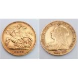 A 22K GOLD HALF SOVEREIGN DATED 1895 WITH VEIL HEAD QUEEN VICTORIA .