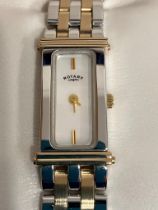 Ladies ROTARY QUARTZ WRISTWATCH Finished in two tone Stainless Steel with square mother of pearl