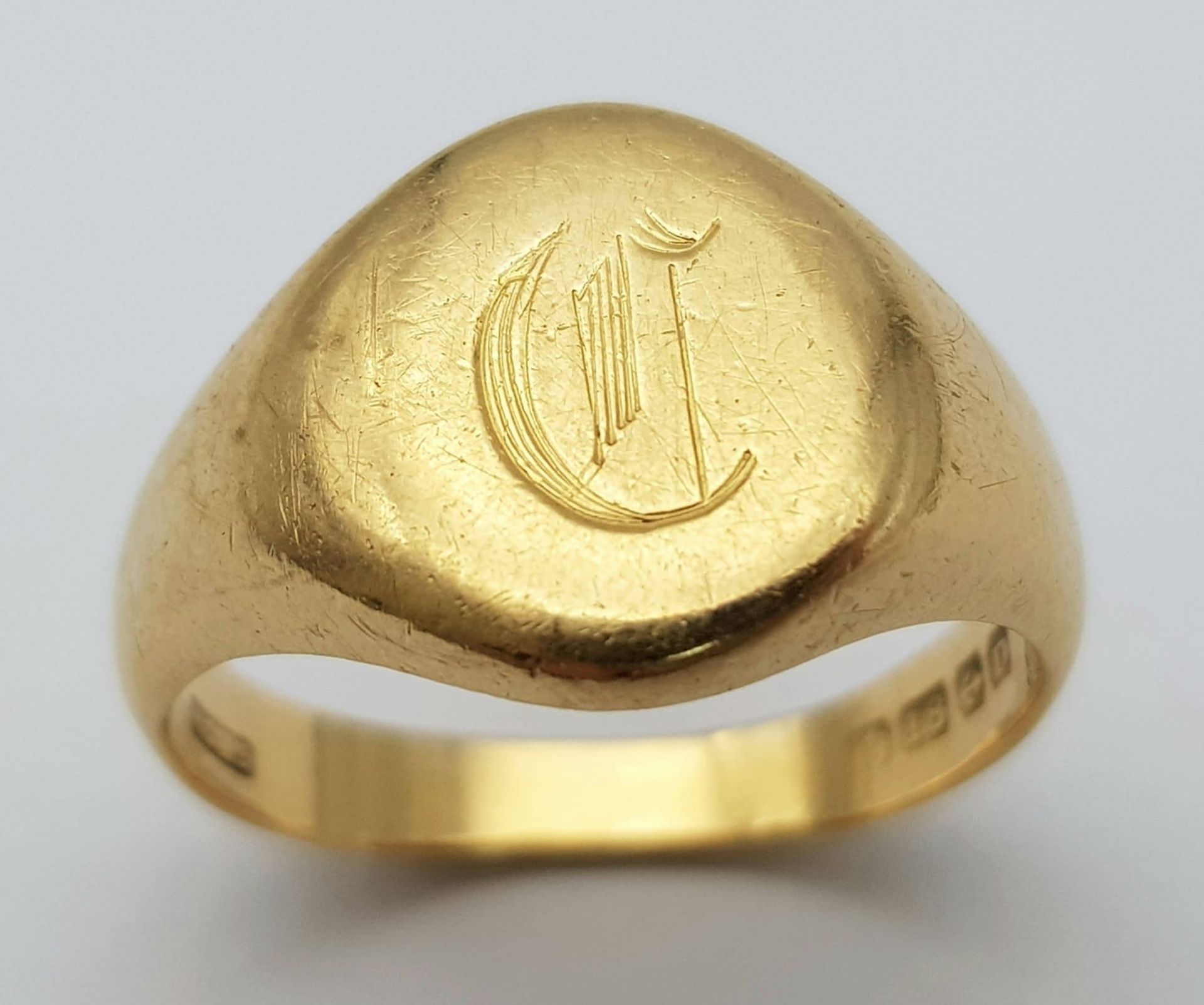 A Vintage 18K Yellow Gold Gents Signet Ring. Size X. 12.2g weight. - Bild 2 aus 9