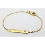 18K YELLOW GOLD DIAMOND SET BABY BRACELET, ENGRAVED 'MY FIRST', A VERY CUTE LOVELY KEEPSAKE,