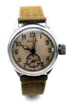 A Vintage (1940s) Military Style Bulova Mechanical Gents Watch. Green textile strap. Stainless steel