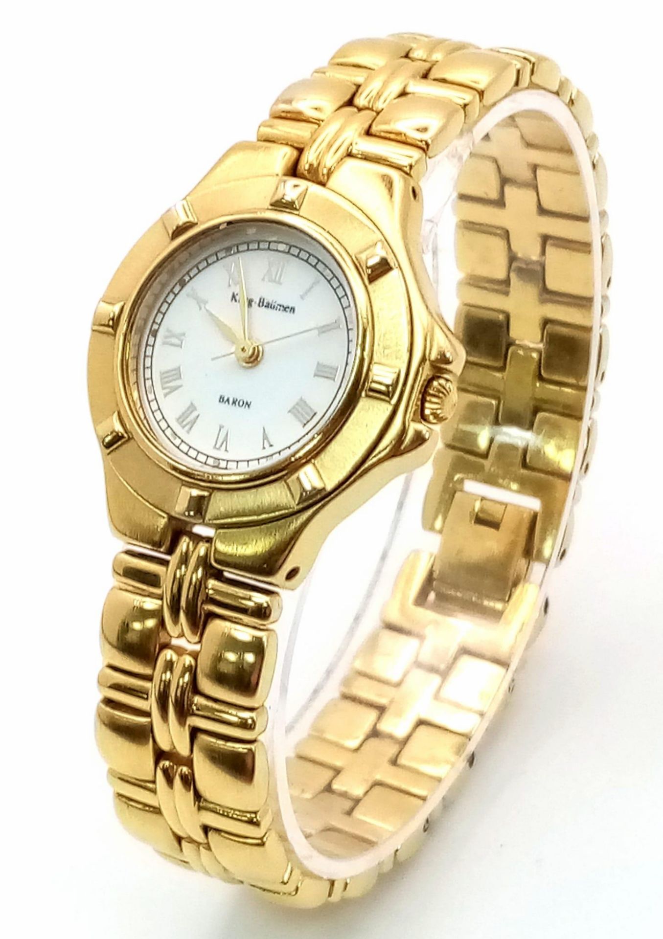 A Krug Baumen Gold Plated Quartz Ladies Watch. Stainless steel bracelet and case - 27mm. White dial. - Bild 3 aus 5