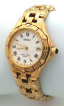 A Vintage Seiko Gold Plated Quartz Ladies Watch. Case - 26mm. White dial with date window. In