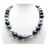 A Mysterious Metallic Shades of Grey and Silver South Sea Pearl Shell Necklace. 12mm beads. 42cm