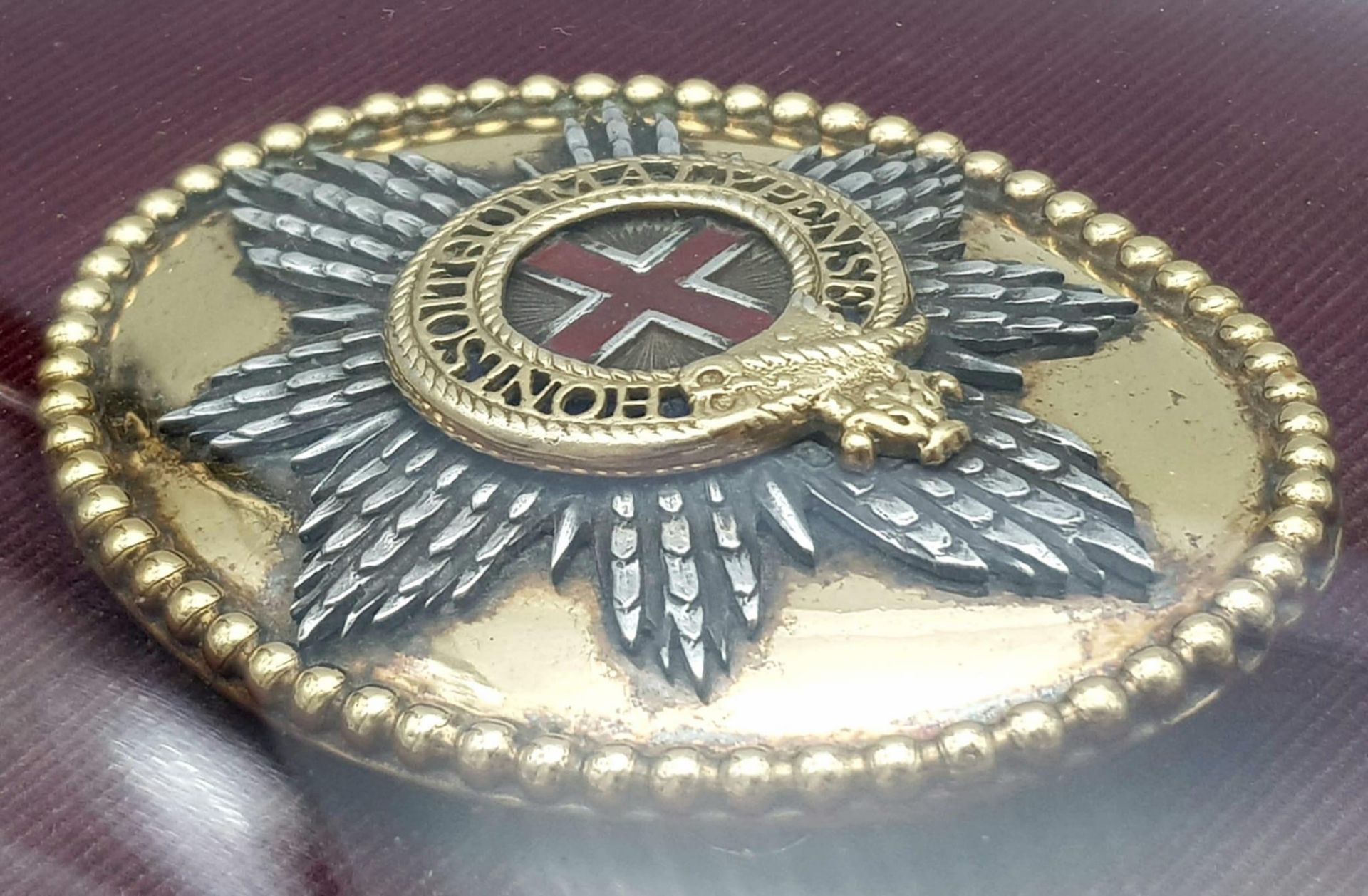 Framed Georgian Coldstream Guards Officers shoulder belt plate, with solid silver fittings on a - Image 4 of 6
