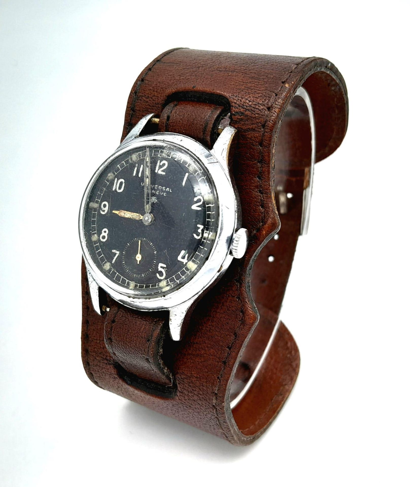 A Rare Vintage Universal Geneve Mechanical Gents Watch. Double leather strap. Stainless steel case - - Bild 2 aus 5