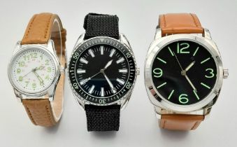 A Parcel of Three Military designed Diver Homage Watches Comprising; 1) Italian Navy Divers Watch (