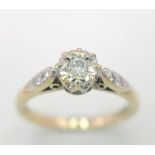 9K YELLOW GOLD SOLITAIRE DIAMOND RING, WITH FURTHER DECORATING DIAMONDS ON SHOULDERS, WEIGHT 2.2G