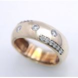 9K YELLOW GOLD DIAMOND SET BAND RING, APPROX 0.20CT DIAMONDS TOTAL, WEIGHT 6.5G SIZE N