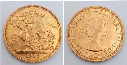 A 22K GOLD SOVEREIGN DATED 1958 IN VERY GOOD CONDITION .