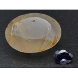 Set of 2 Gemstones - 0.40 Ct Faceted Iolite Gemstone & 12.80 Ct Faceted Rutile quartz Gemstone, Oval