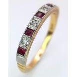 A VINTAGE 18K YELLOW GOLD & PLATINUM WITH DIAMOND & RUBY SET BAND RING, WEIGHT 2.4G SIZE N, REF SC