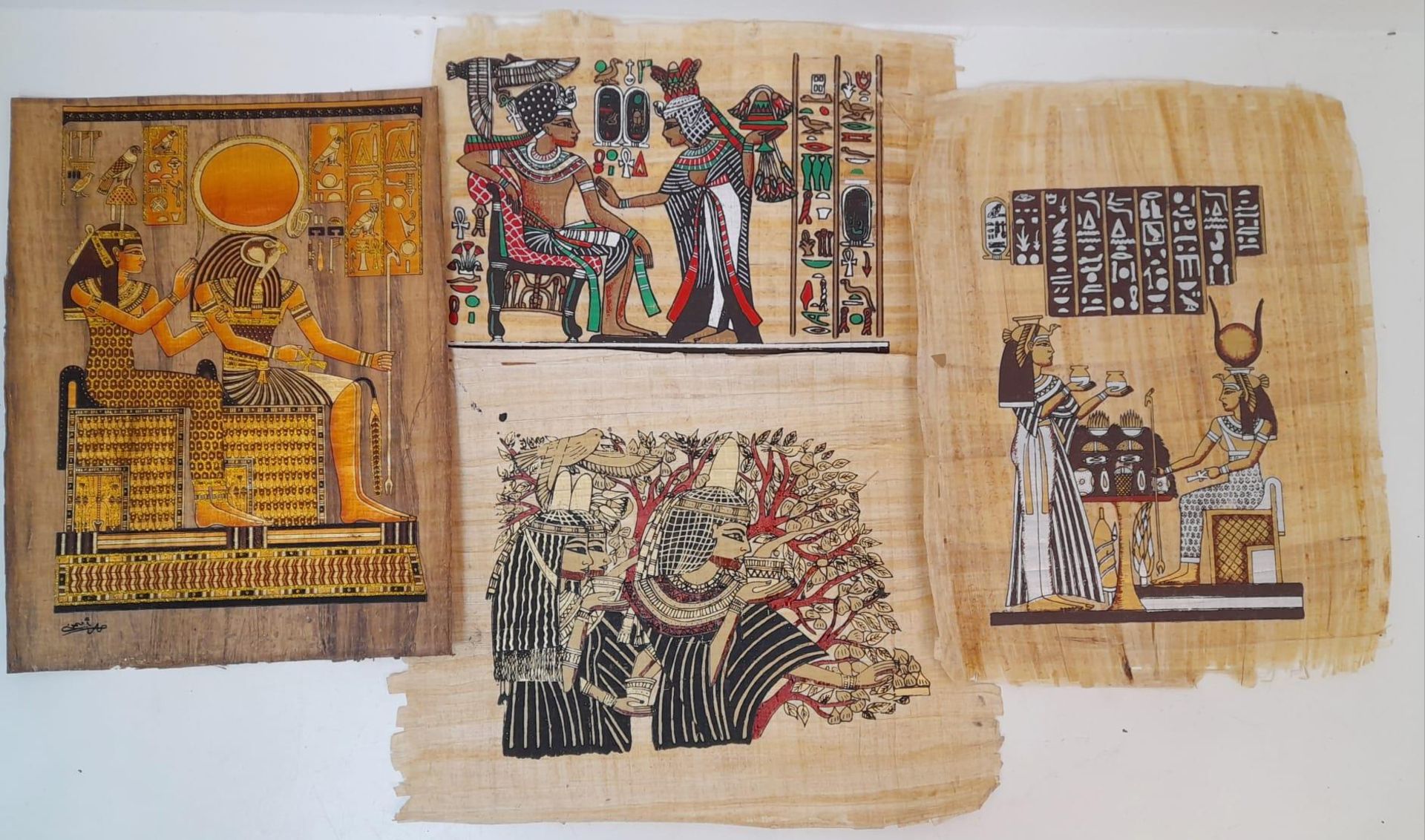 Four Decorative Egyptian Papyrus Pictures. 33cm x 45cm