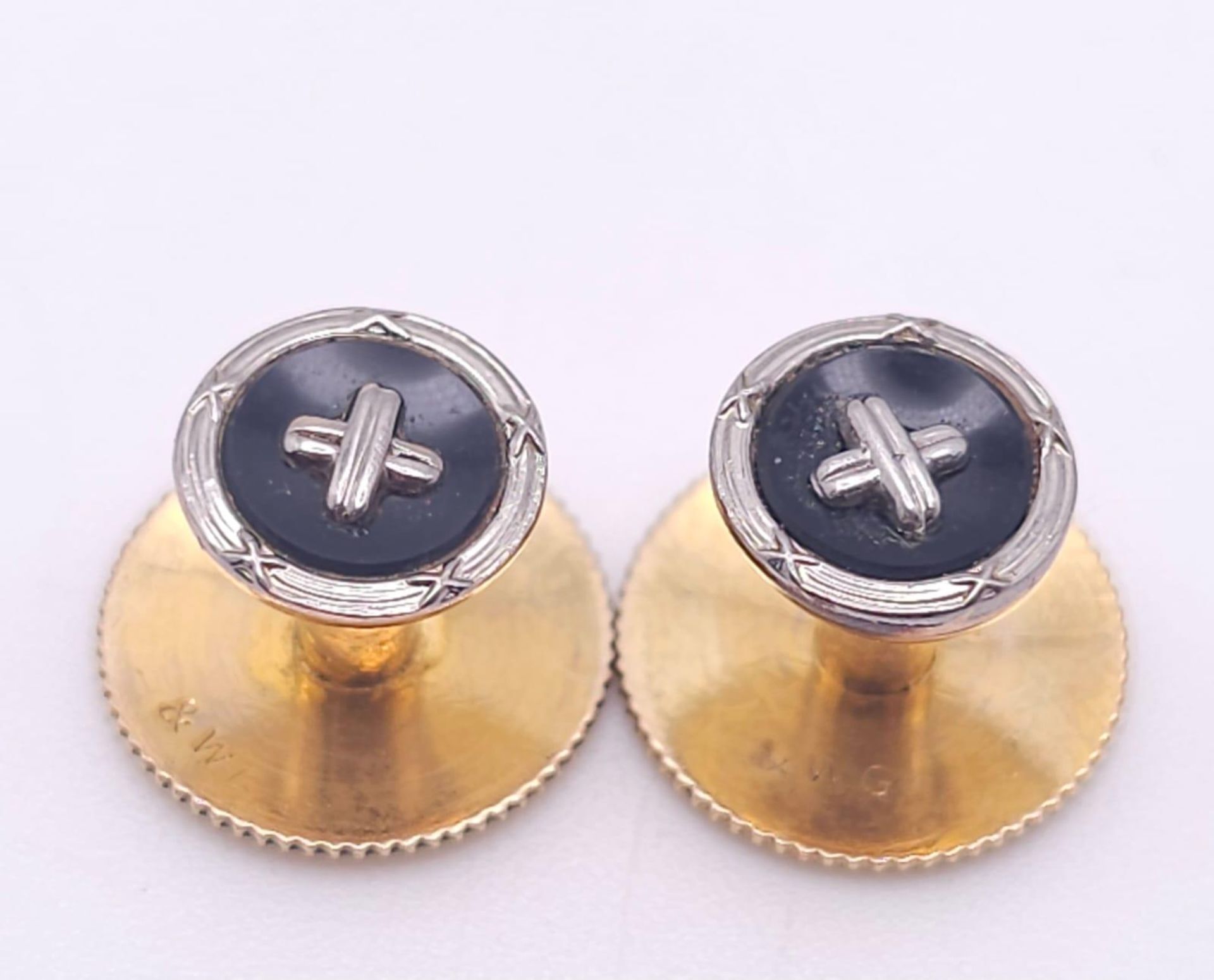 A Beautiful Set of Vintage Gold Cufflinks and Shirt Studs. 9k yellow gold bases with 18k white - Image 12 of 23