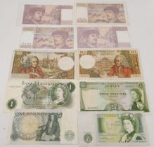 A Small Collection of Vintage British and French Currency Notes. Different grades but please see