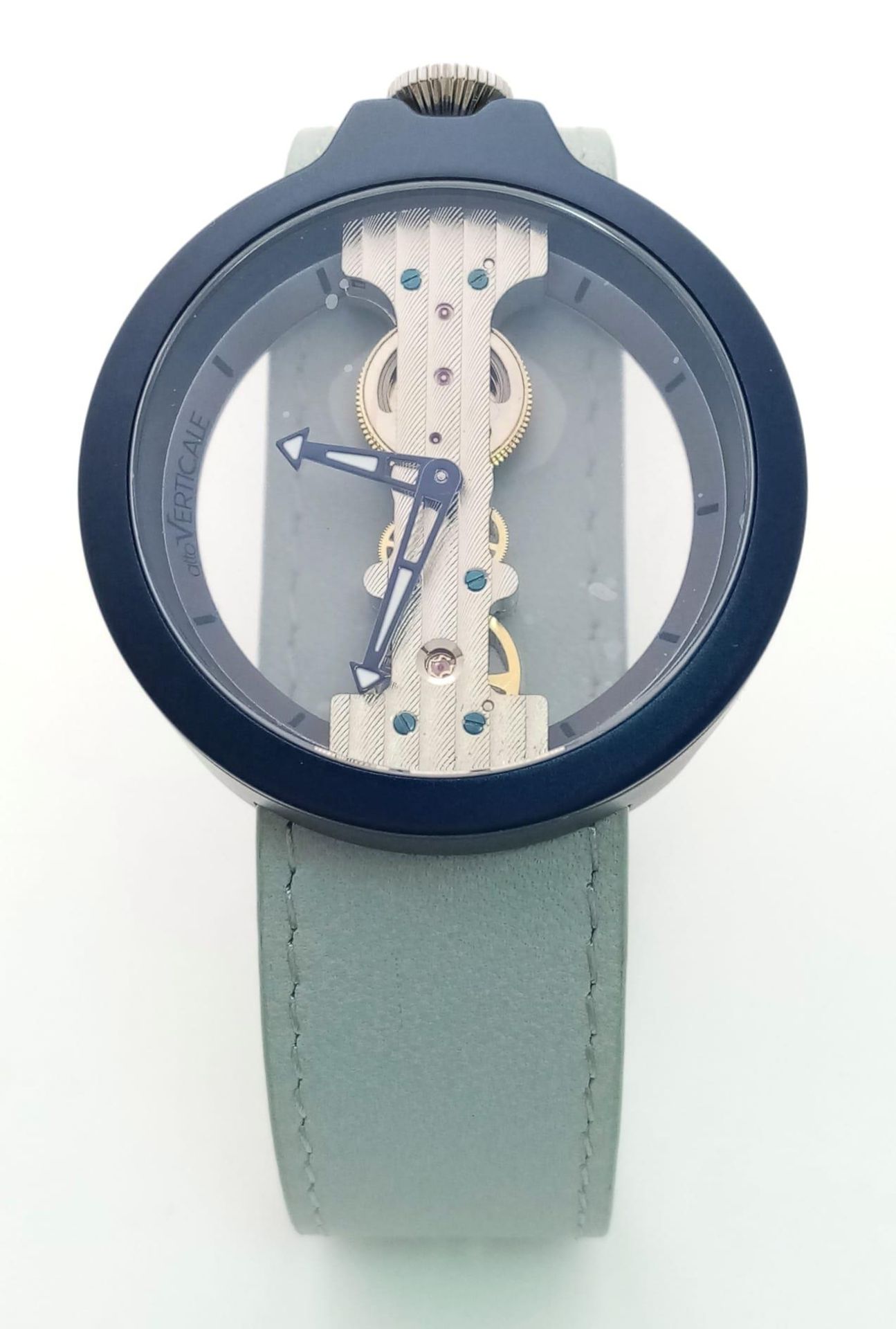 A VERTICALE unisex skeleton watch, dark blue case 42 mm, original grey/blue leather strap ( - Image 2 of 7