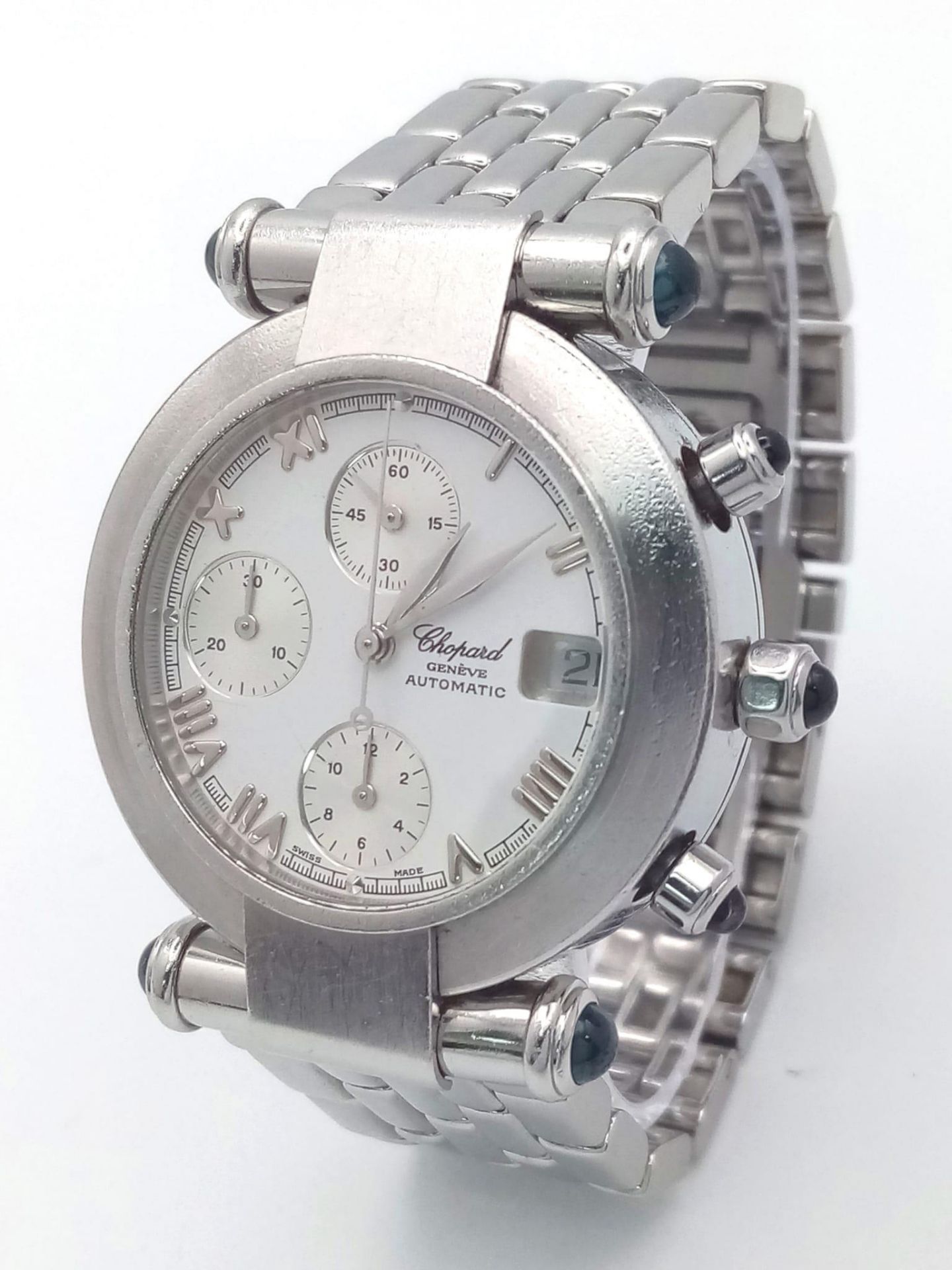 A Chopard Automatic Chronograph Gents Watch. Stainless steel bracelet and case - 37mm. White dial - Image 2 of 8