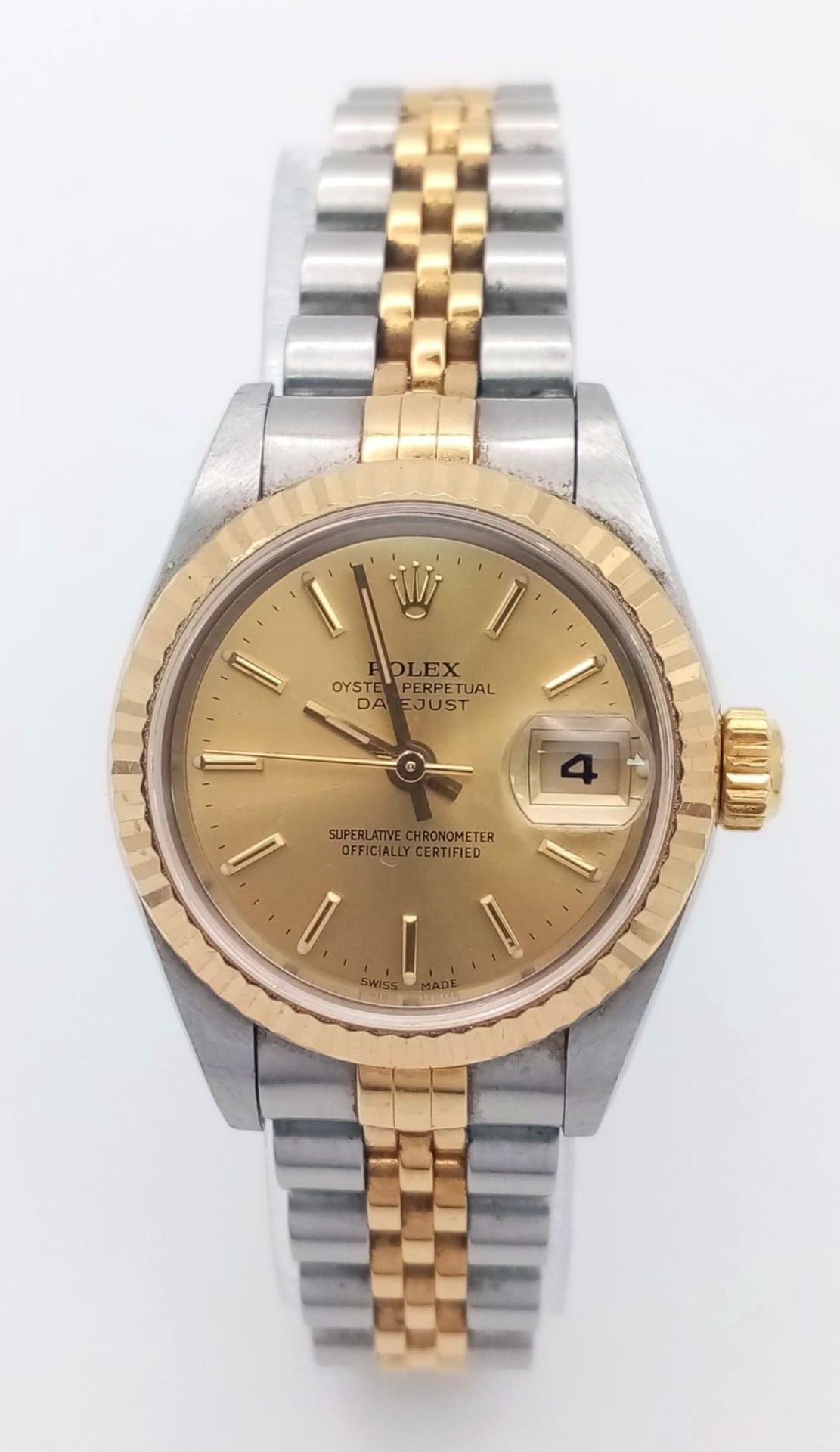 A Rolex Bi-Metal Oyster Perpetual Datejust Ladies Watch. 18k gold and stainless steel bracelet and