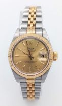 A Rolex Bi-Metal Oyster Perpetual Datejust Ladies Watch. 18k gold and stainless steel bracelet and